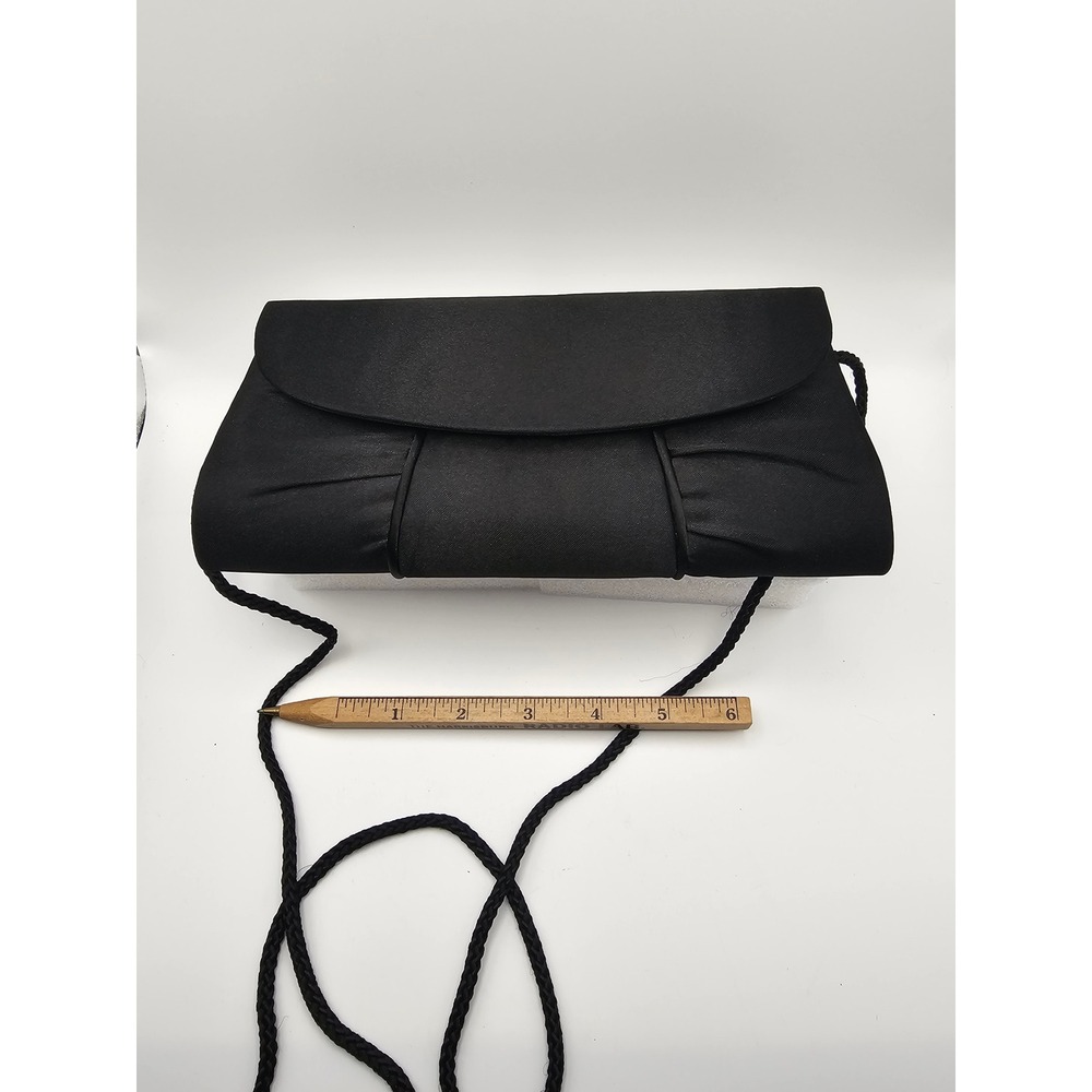 Payless Black Satin Pleated Evening Clutch Bag Braided Shoulder Strap Formal